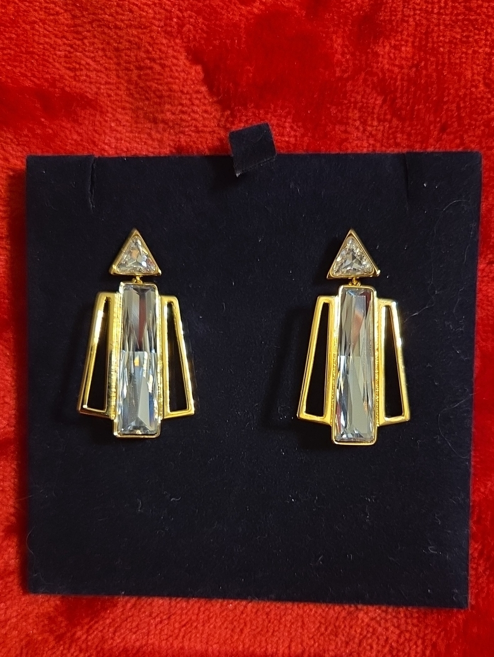 Swarovski Gold-tone Clear Crystal Geometric Drop Earrings